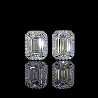 14K White Gold Emerald-Cut Lab Diamond Halo Stud Earrings with D VS1 and E VS1 Center Stones - 2.43 Carat Total Diamond Weight - Covaloro Fine Jewelry