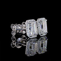 14K White Gold Emerald-Cut Lab Diamond Halo Stud Earrings with D VS1 and E VS1 Center Stones - 2.43 Carat Total Diamond Weight - Covaloro Fine Jewelry
