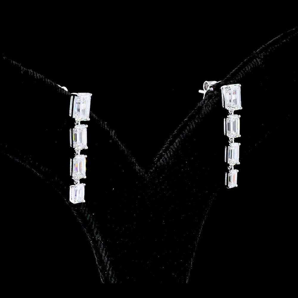 14K White Gold Emerald-Cut Lab Diamond Hanging Drop Earrings - 2.62 Carats Total Diamond Weight - Covaloro Fine Jewelry