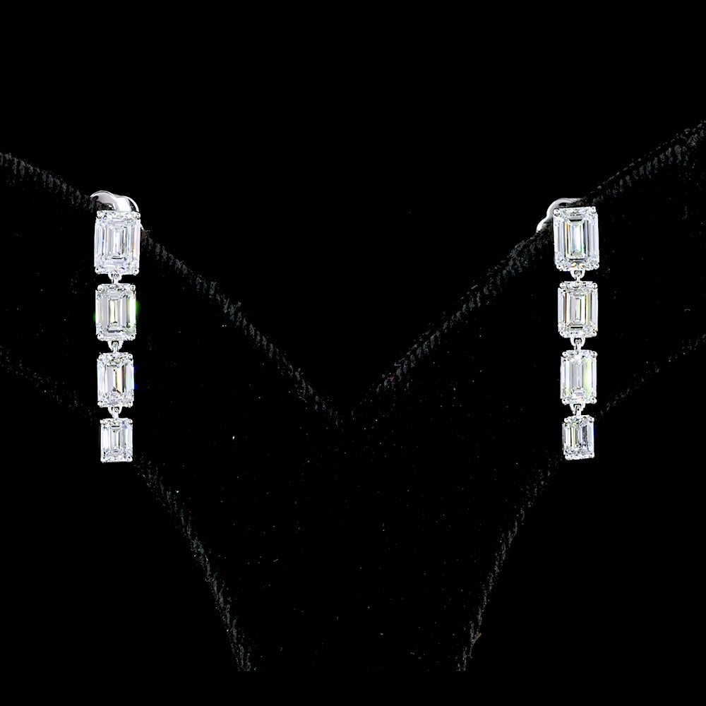 14K White Gold Emerald-Cut Lab Diamond Hanging Drop Earrings - 2.62 Carats Total Diamond Weight - Covaloro Fine Jewelry