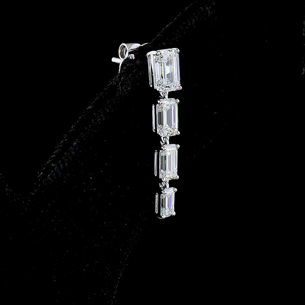 14K White Gold Emerald-Cut Lab Diamond Hanging Drop Earrings - 2.62 Carats Total Diamond Weight - Covaloro Fine Jewelry