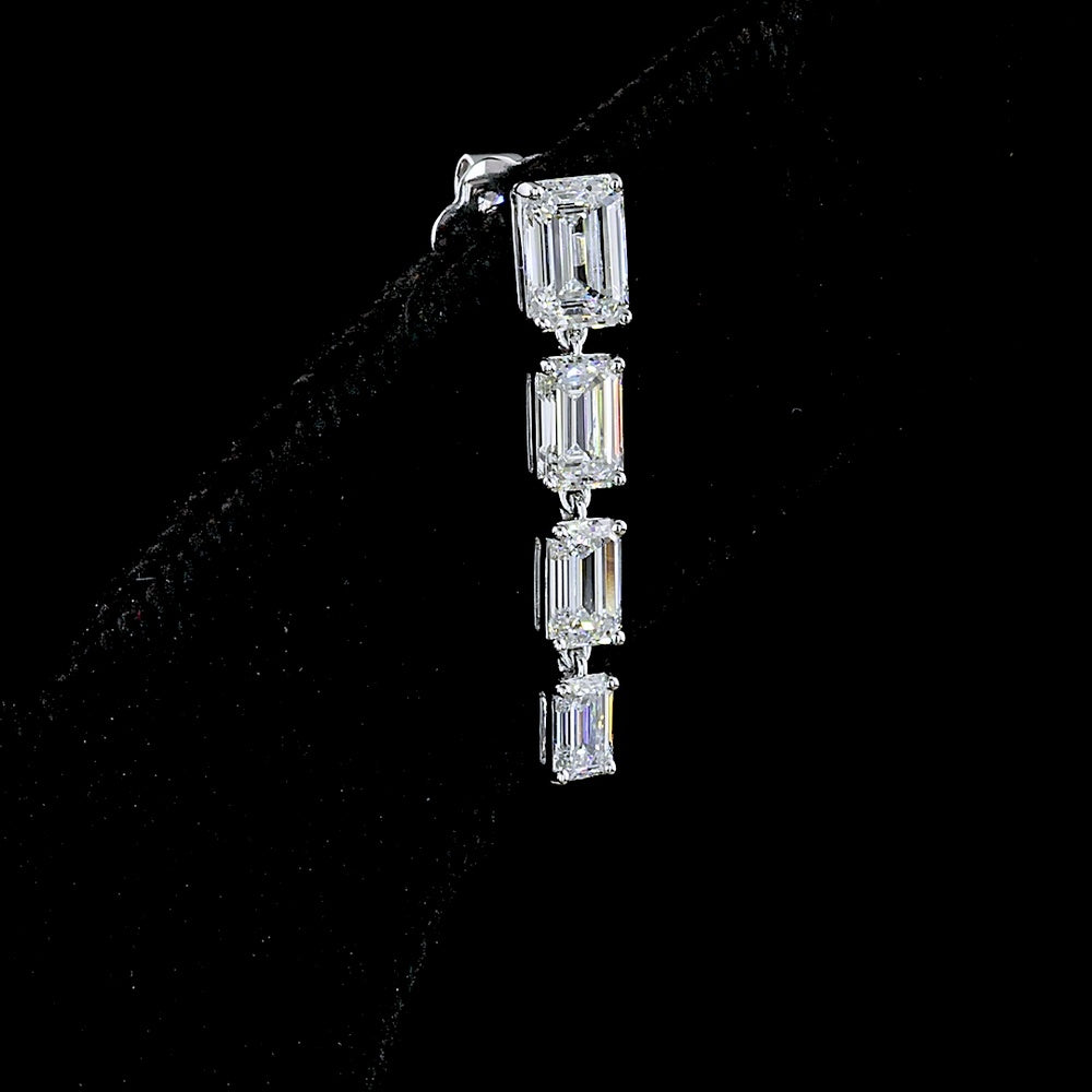 14K White Gold Emerald-Cut Lab Diamond Hanging Drop Earrings - 2.62 Carats Total Diamond Weight - Covaloro Fine Jewelry