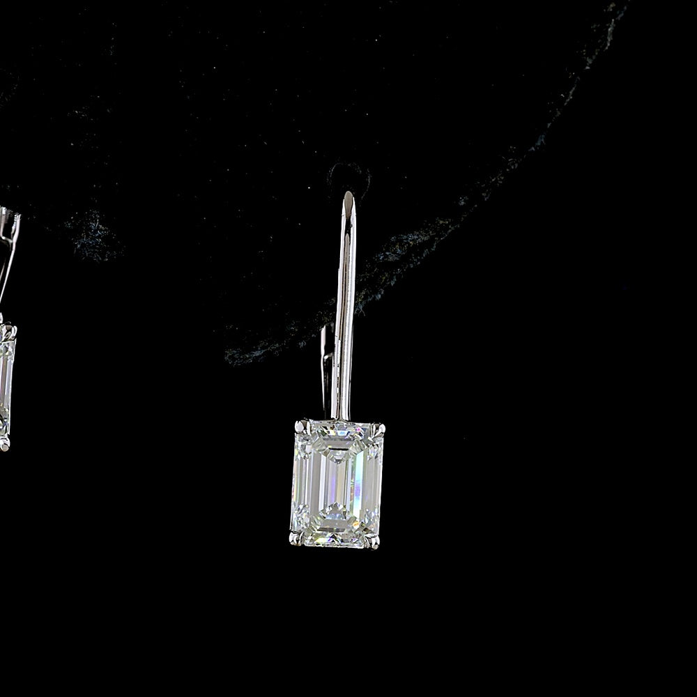 14K White Gold Emerald Cut Lab Diamond Hanging Earrings with Brilliant Cut Accents - 1.10 Total Carat Weight - Covaloro Fine Jewelry