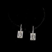 14K White Gold Emerald Cut Lab Diamond Hanging Earrings with Brilliant Cut Diamond Halo - 4.22 Carat Total Diamond Weight - Covaloro Fine Jewelry