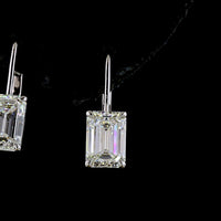 14K White Gold Emerald Cut Lab Diamond Hanging Earrings with Brilliant Cut Diamond Halo - 4.22 Carat Total Diamond Weight - Covaloro Fine Jewelry