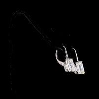 14K White Gold Emerald Cut Lab Diamond Hanging Earrings with Brilliant Cut Diamond Halo - 4.22 Carat Total Diamond Weight - Covaloro Fine Jewelry