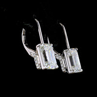 14K White Gold Emerald Cut Lab Diamond Hanging Earrings with Brilliant Cut Diamond Halo - 4.22 Carat Total Diamond Weight - Covaloro Fine Jewelry