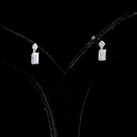 14K White Gold Emerald Cut Lab Diamond Hanging Earrings with Brilliant Round Accents - 1.58 Carats Total Diamond Weight - Covaloro Fine Jewelry