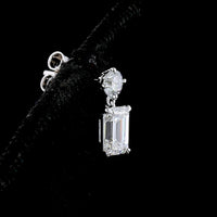 14K White Gold Emerald Cut Lab Diamond Hanging Earrings with Brilliant Round Accents - 1.58 Carats Total Diamond Weight - Covaloro Fine Jewelry