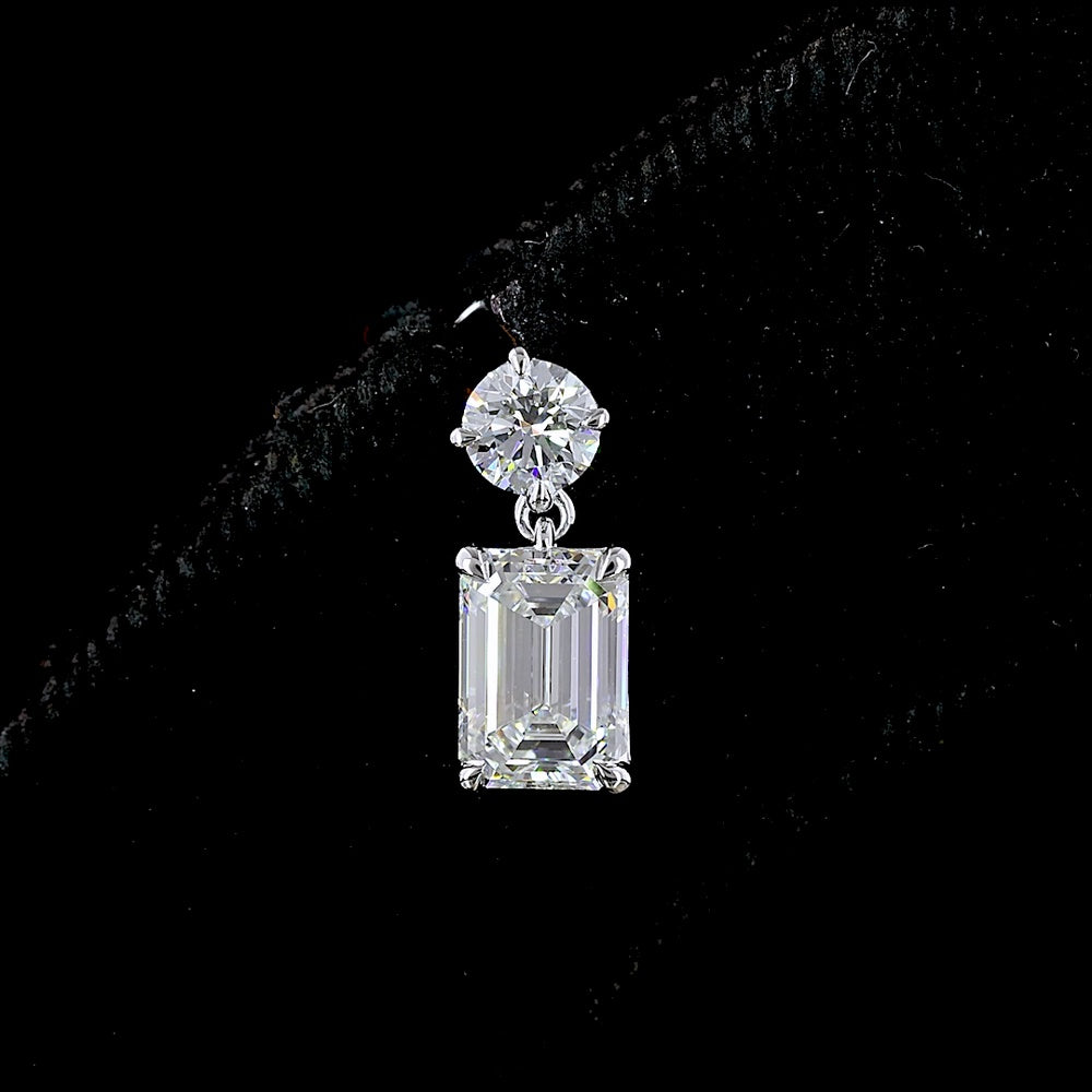 14K White Gold Emerald Cut Lab Diamond Hanging Earrings with Brilliant Round Accents - 1.58 Carats Total Diamond Weight - Covaloro Fine Jewelry
