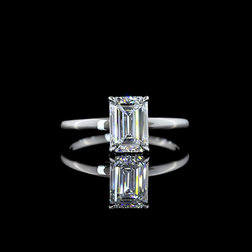 14K White Gold Emerald Cut Lab Diamond Hidden Halo Ring - 1.51 Carat Center Stone, 1.58 Total Carat Weight, E VVS2 IGI Certified - Covaloro Fine Jewelry