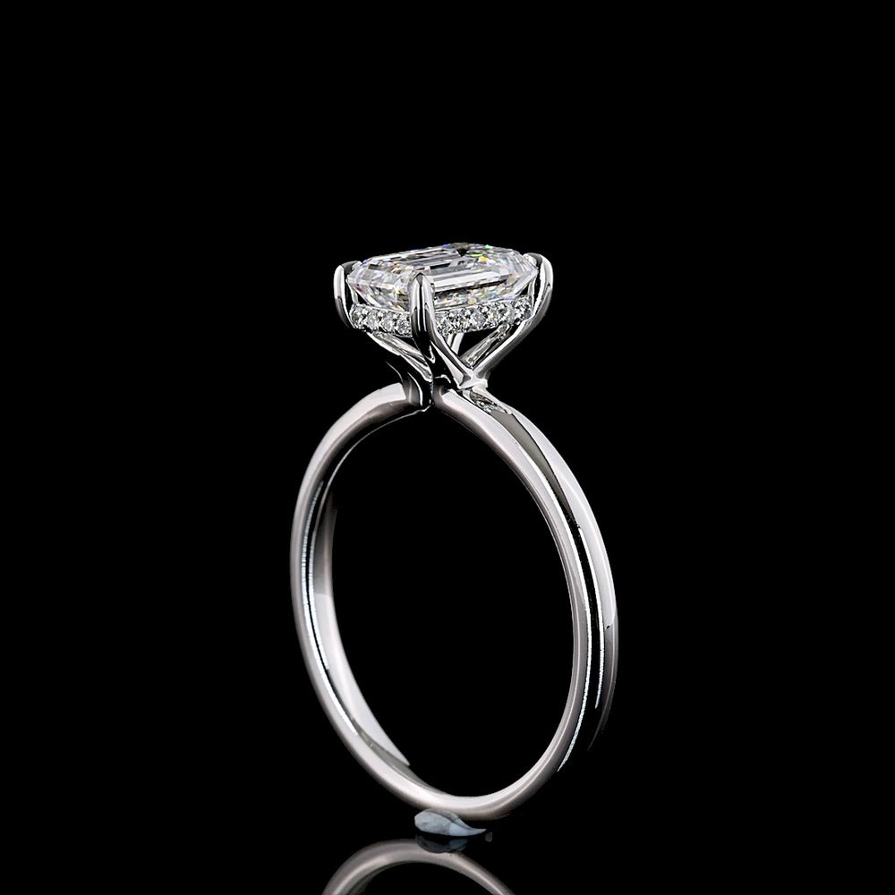 14K White Gold Emerald Cut Lab Diamond Hidden Halo Ring - 1.51 Carat Center Stone, 1.58 Total Carat Weight, E VVS2 IGI Certified - Covaloro Fine Jewelry