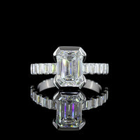 14K White Gold Emerald Cut Lab Diamond Hidden Halo Ring with Baguette Side Stones - 2.83 Carat Total Diamond Weight, IGI Certified (E-F Color, VS Clarity) - Covaloro Fine Jewelry