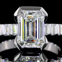 14K White Gold Emerald Cut Lab Diamond Hidden Halo Ring with Baguette Side Stones - 2.83 Carat Total Diamond Weight, IGI Certified (E-F Color, VS Clarity) - Covaloro Fine Jewelry