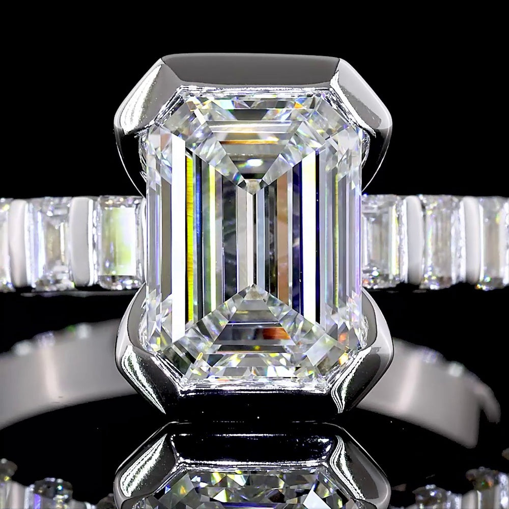 14K White Gold Emerald Cut Lab Diamond Hidden Halo Ring with Baguette Side Stones - 2.83 Carat Total Diamond Weight, IGI Certified (E-F Color, VS Clarity) - Covaloro Fine Jewelry