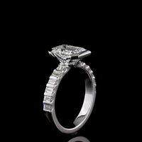 14K White Gold Emerald Cut Lab Diamond Hidden Halo Ring with Baguette Side Stones - 2.83 Carat Total Diamond Weight, IGI Certified (E-F Color, VS Clarity) - Covaloro Fine Jewelry