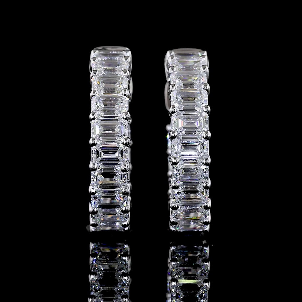 14K White Gold Emerald Cut Lab Diamond Huggie Earrings - 1.59 Total Carat Weight, E-F Color, VS Clarity, Prong Set - Covaloro Fine Jewelry