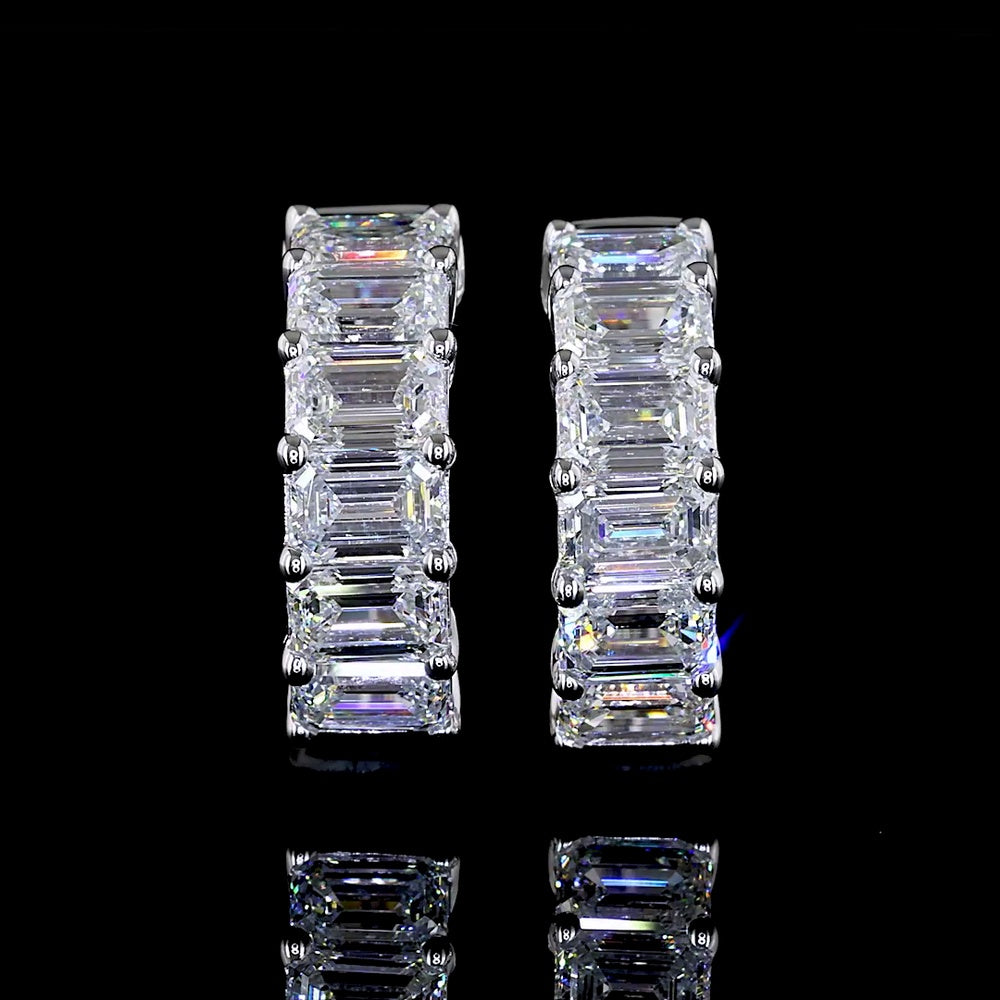 14K White Gold Emerald Cut Lab Diamond Huggie Earrings - 1.89 Carat Total Weight, E-F Color, VS Clarity, Prong Set - Covaloro Fine Jewelry