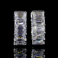 14K White Gold Emerald Cut Lab Diamond Huggie Earrings - 5.18 Carats Total Diamond Weight, E-F Color, VS Clarity - Covaloro Fine Jewelry