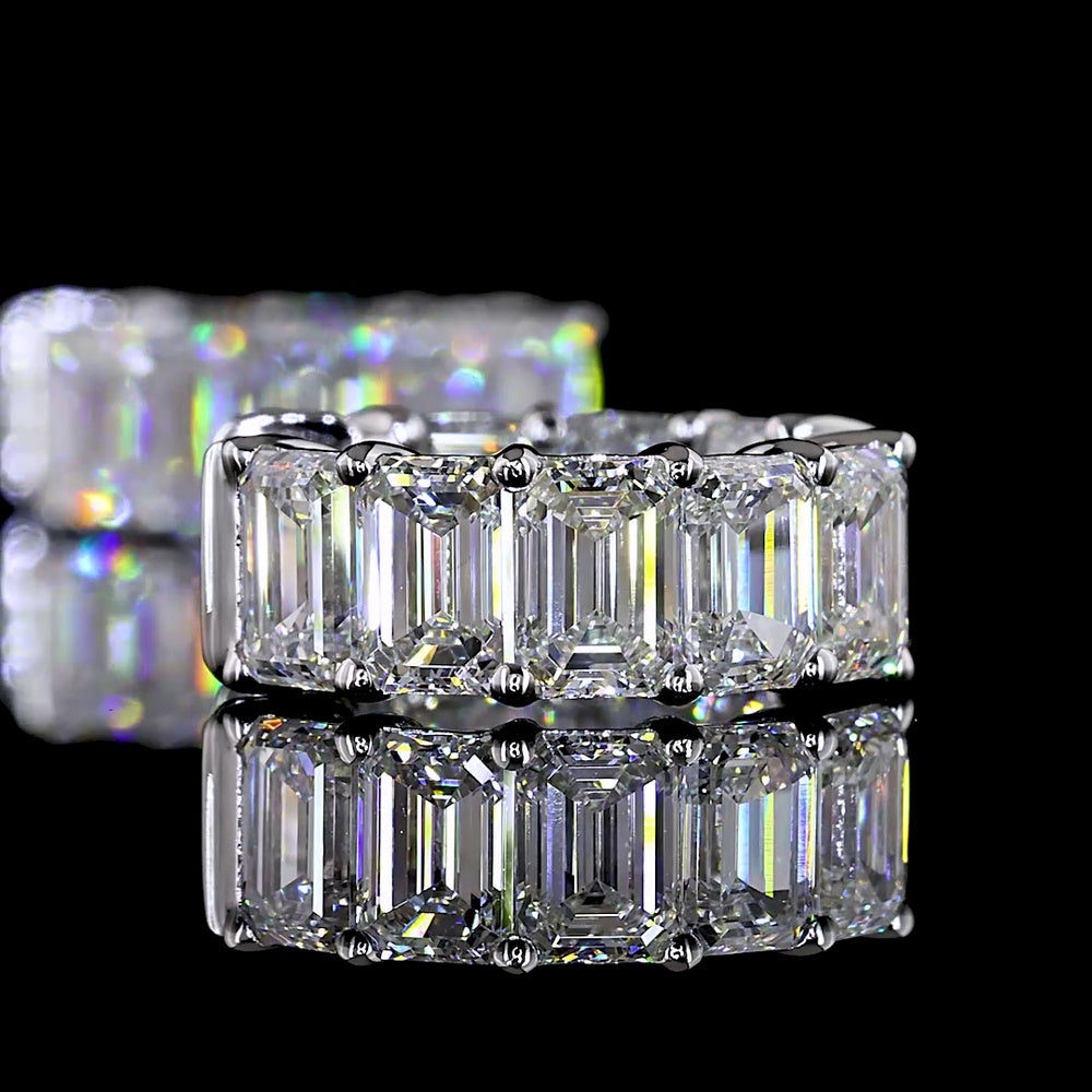 14K White Gold Emerald Cut Lab Diamond Huggie Earrings - 5.18 Carats Total Diamond Weight, E-F Color, VS Clarity - Covaloro Fine Jewelry