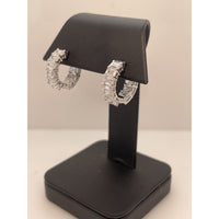 14K White Gold Emerald Cut Lab Diamond Huggie Earrings - 6.60 Carat Total Weight, 20 Stones, E-F Color VS2 Clarity - Covaloro Fine Jewelry