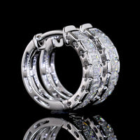 14K White Gold Emerald Cut Lab Diamond Huggie Earrings with Half Bezel Setting - 1.08 Carats Total Diamond Weight - Covaloro Fine Jewelry