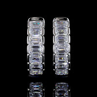 14K White Gold Emerald Cut Lab Diamond Huggie Earrings with Half Bezel Setting - 1.08 Carats Total Diamond Weight - Covaloro Fine Jewelry