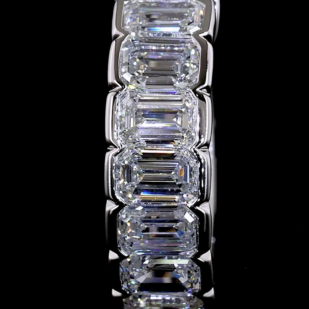 14K White Gold Emerald Cut Lab Diamond Huggie Earrings with Half Bezel Setting - 1.08 Carats Total Diamond Weight - Covaloro Fine Jewelry