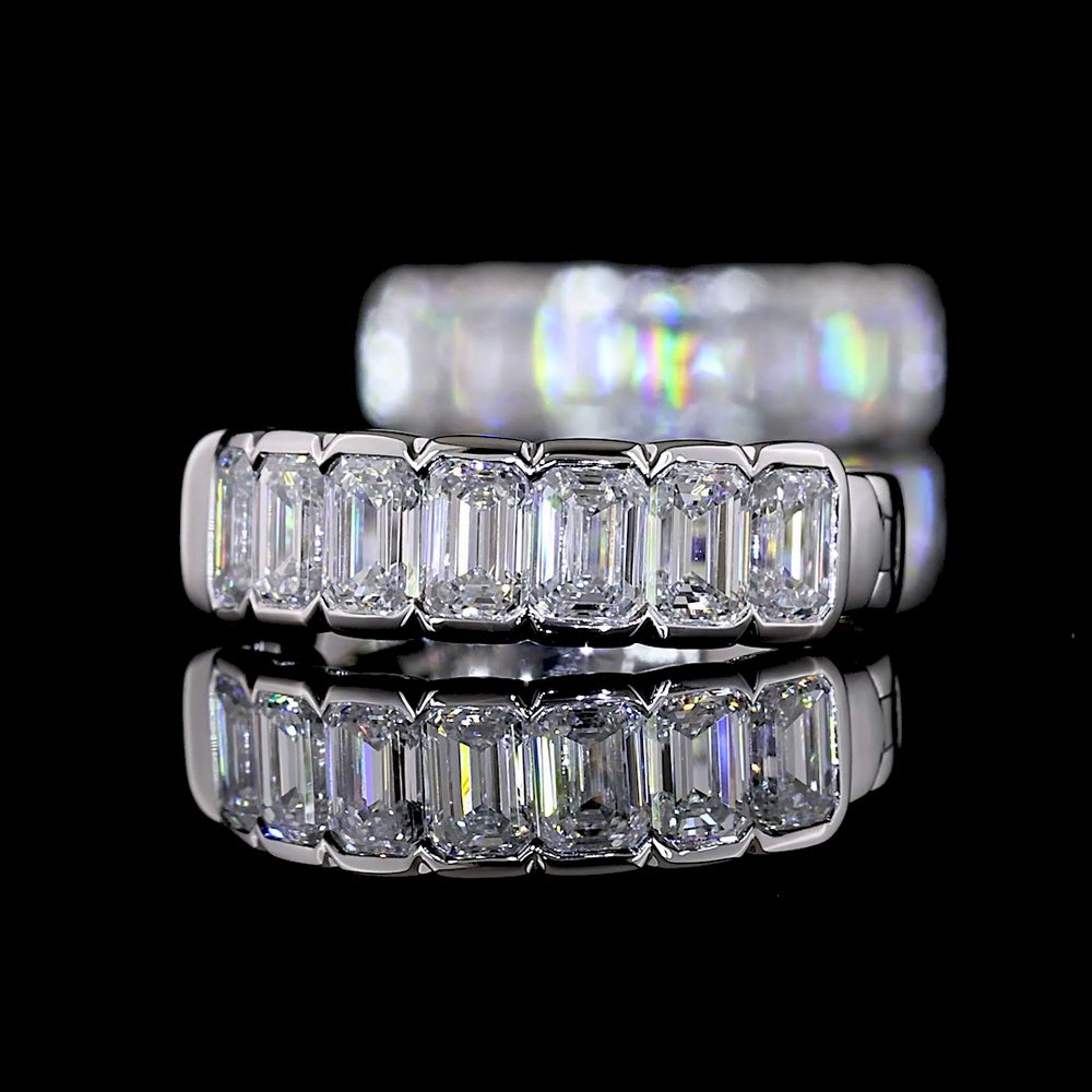 14K White Gold Emerald Cut Lab Diamond Huggie Earrings with Half Bezel Setting - 1.08 Carats Total Diamond Weight - Covaloro Fine Jewelry