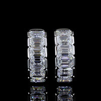 14K White Gold Emerald Cut Lab Diamond Huggie Earrings with Half Bezel Setting - 2.09 Carat Total Weight - Covaloro Fine Jewelry