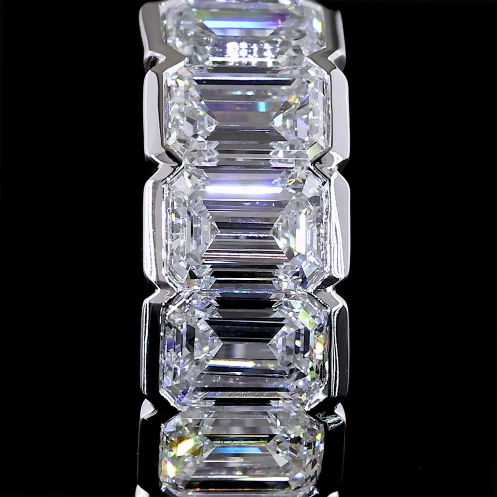 14K White Gold Emerald Cut Lab Diamond Huggie Earrings with Half Bezel Setting - 2.09 Carat Total Weight - Covaloro Fine Jewelry