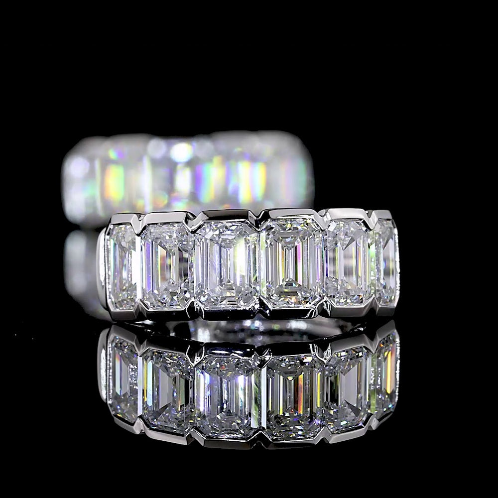 14K White Gold Emerald Cut Lab Diamond Huggie Earrings with Half Bezel Setting - 2.09 Carat Total Weight - Covaloro Fine Jewelry