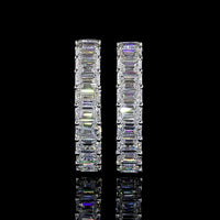 14K White Gold Emerald Cut Lab Diamond Huggie Earrings with Prong Setting - 8.60 Carat Total Weight (E-F Color, VS1 Clarity) - Covaloro Fine Jewelry