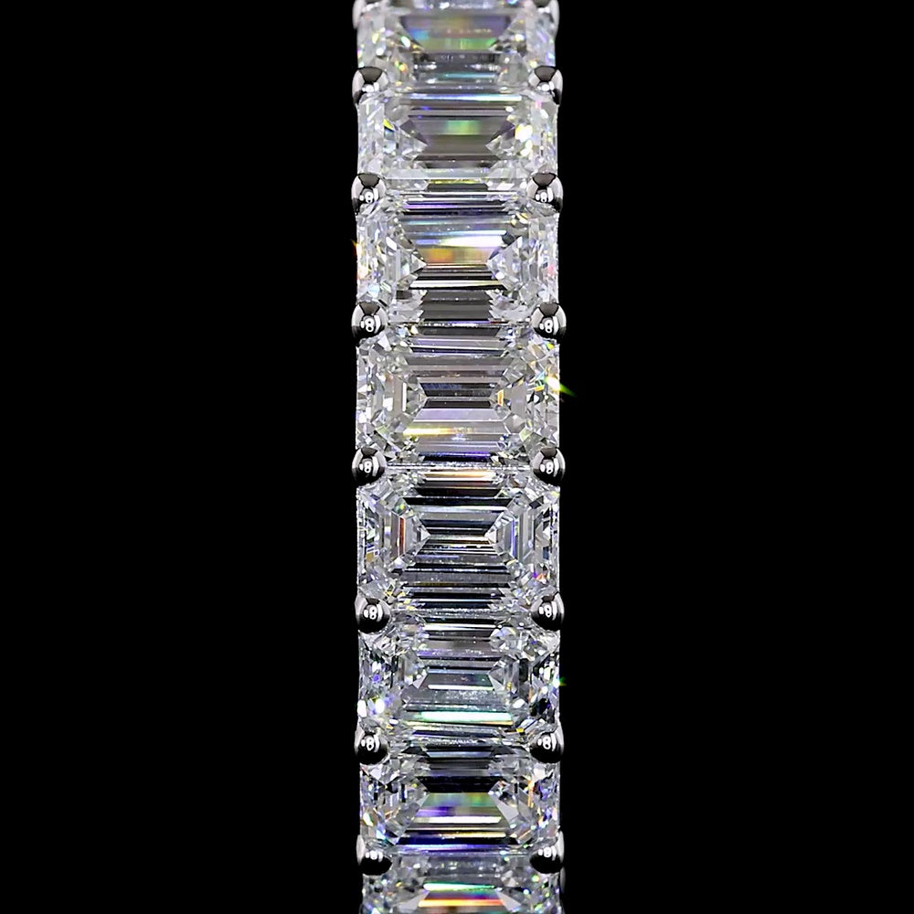 14K White Gold Emerald Cut Lab Diamond Huggie Earrings with Prong Setting - 8.60 Carat Total Weight (E-F Color, VS1 Clarity) - Covaloro Fine Jewelry