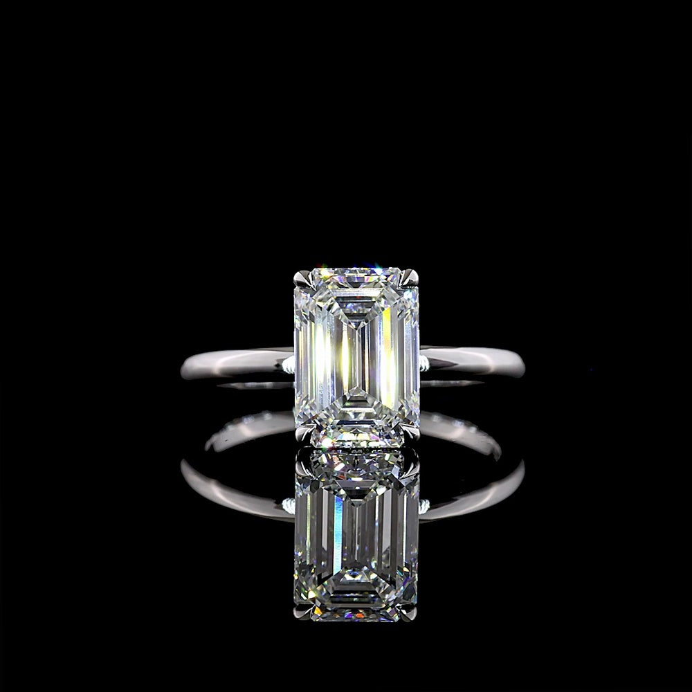 14K White Gold Emerald Cut Lab Diamond Ring with Hidden Halo - 2.83 Carat Total Weight, Center 2.73 Carat F VVS2, IGI Certified - Covaloro Fine Jewelry