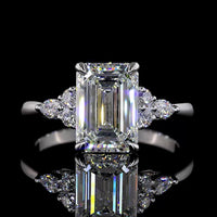 14K White Gold Emerald Cut Lab Diamond Ring with Marquise and Round Accents - 2.76 Carat Total Diamond Weight - Covaloro Fine Jewelry