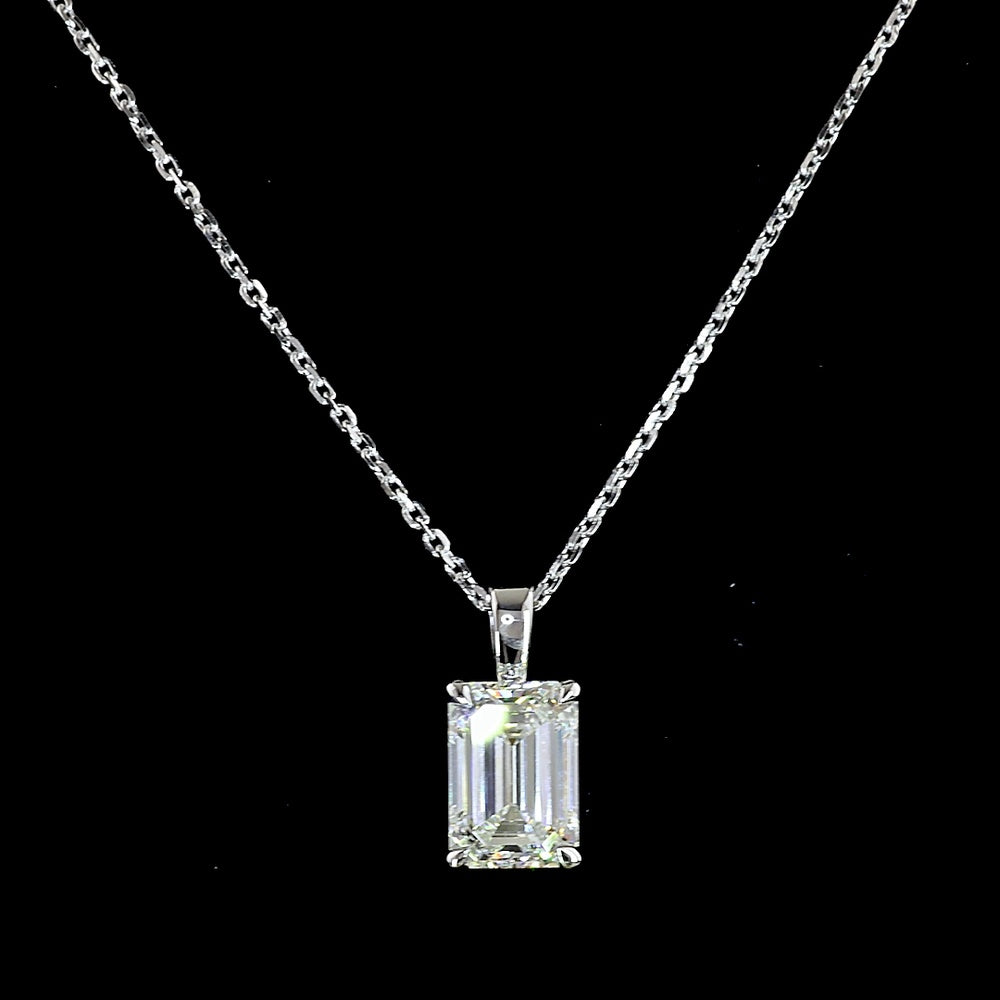 14K White Gold Emerald Cut Lab Diamond Solitaire Pendant - 1.66 Carat F VVS2 IGI Certified - Covaloro Fine Jewelry