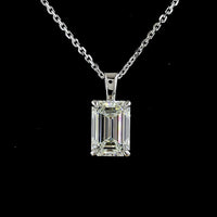 14K White Gold Emerald Cut Lab Diamond Solitaire Pendant - 1.66 Carat F VVS2 IGI Certified - Covaloro Fine Jewelry