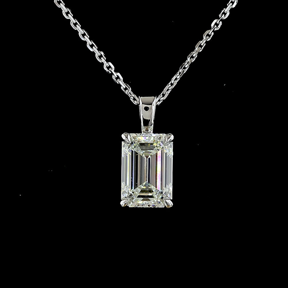 14K White Gold Emerald Cut Lab Diamond Solitaire Pendant - 1.66 Carat F VVS2 IGI Certified - Covaloro Fine Jewelry