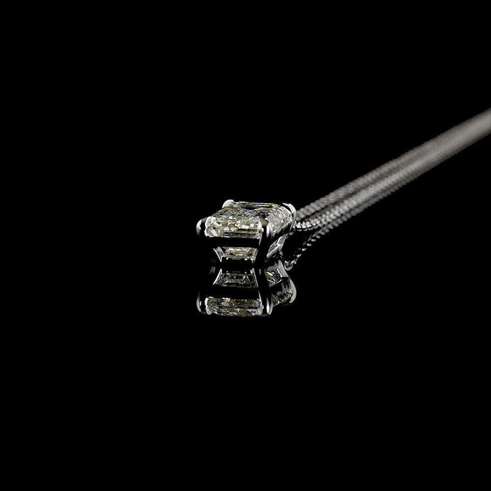 14K White Gold Emerald Cut Lab Diamond Solitaire Pendant - 1.66 Carat F VVS2 IGI Certified - Covaloro Fine Jewelry