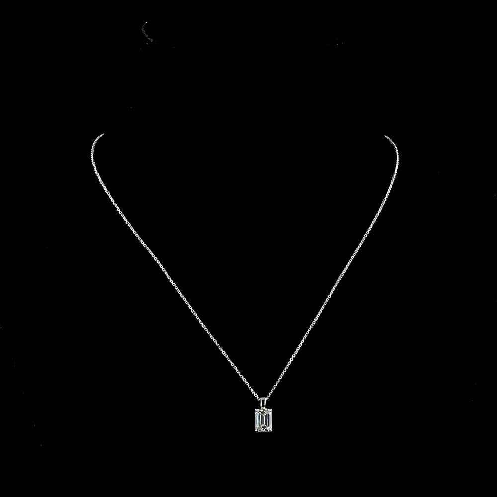 14K White Gold Emerald Cut Lab Diamond Solitaire Pendant - 1.66 Carat F VVS2 IGI Certified - Covaloro Fine Jewelry