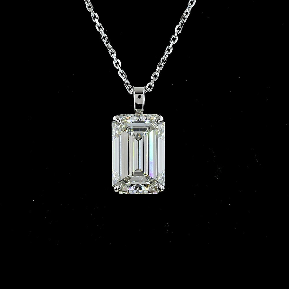 14K White Gold Emerald Cut Lab Diamond Solitaire Pendant - 3.52 Carat, IGI Certified G VS1 - Covaloro Fine Jewelry