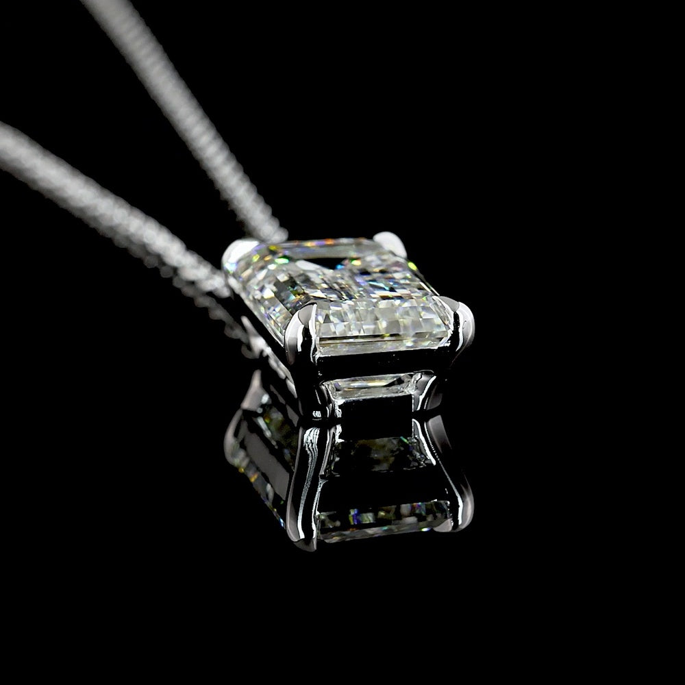 14K White Gold Emerald Cut Lab Diamond Solitaire Pendant - 3.52 Carat, IGI Certified G VS1 - Covaloro Fine Jewelry