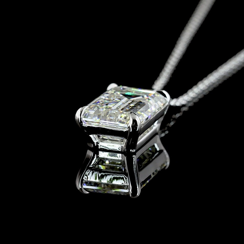 14K White Gold Emerald Cut Lab Diamond Solitaire Pendant - 3.52 Carat, IGI Certified G VS1 - Covaloro Fine Jewelry