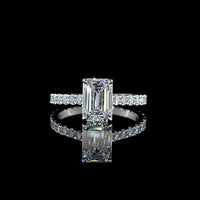14K White Gold Emerald Cut Lab Diamond Solitaire Ring with North-South Diamond Shank - 2.69 Carats Total Diamond Weight, E-F Color VS1 Clarity, IGI Certified - Covaloro Fine Jewelry