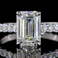 14K White Gold Emerald Cut Lab Diamond Solitaire Ring with North-South Diamond Shank - 2.69 Carats Total Diamond Weight, E-F Color VS1 Clarity, IGI Certified - Covaloro Fine Jewelry