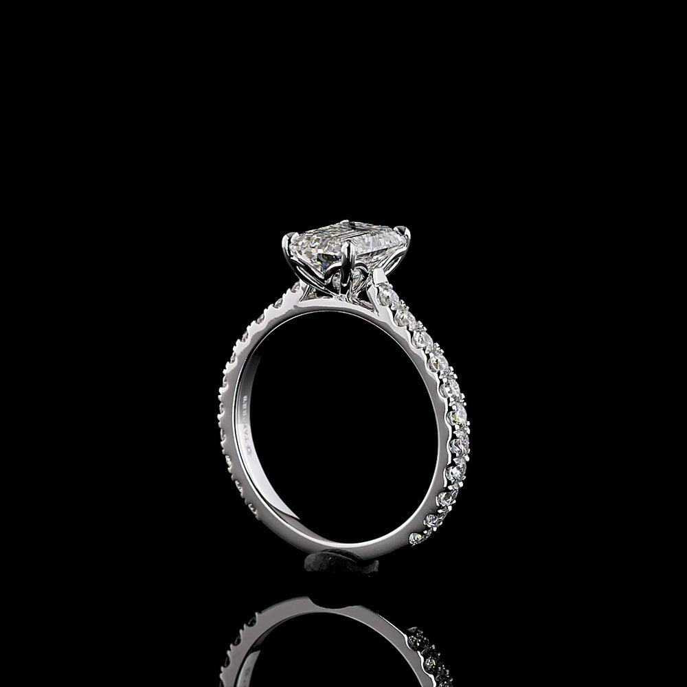 14K White Gold Emerald Cut Lab Diamond Solitaire Ring with North-South Diamond Shank - 2.69 Carats Total Diamond Weight, E-F Color VS1 Clarity, IGI Certified - Covaloro Fine Jewelry