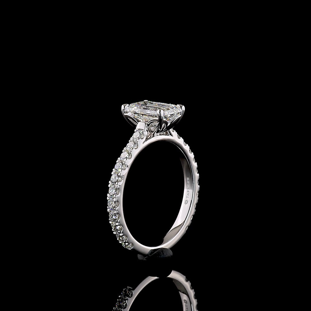 14K White Gold Emerald Cut Lab Diamond Solitaire Ring with North-South Diamond Shank - 2.69 Carats Total Diamond Weight, E-F Color VS1 Clarity, IGI Certified - Covaloro Fine Jewelry