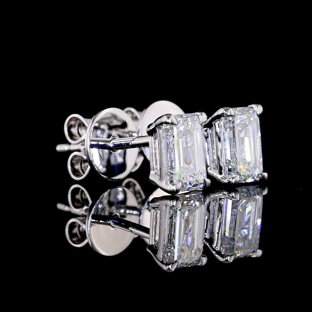 14K White Gold Emerald Cut Lab Diamond Stud Earrings - 0.95 Carat Total Weight, E-F Color VS Clarity with 4-Prong Setting - Covaloro Fine Jewelry