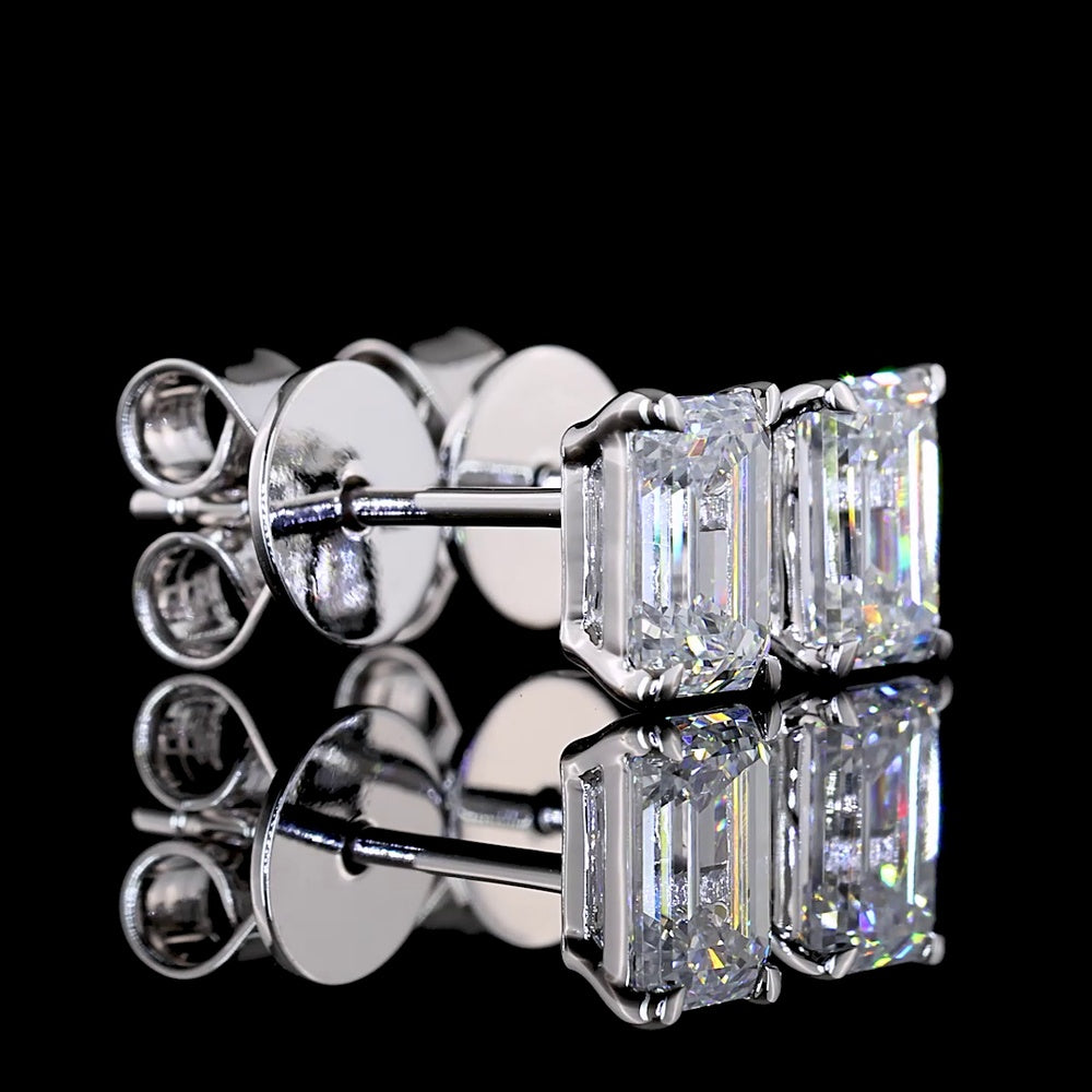 14K White Gold Emerald Cut Lab Diamond Stud Earrings - 0.97 Carat Total Weight, E-F Color, VS Clarity - Covaloro Fine Jewelry